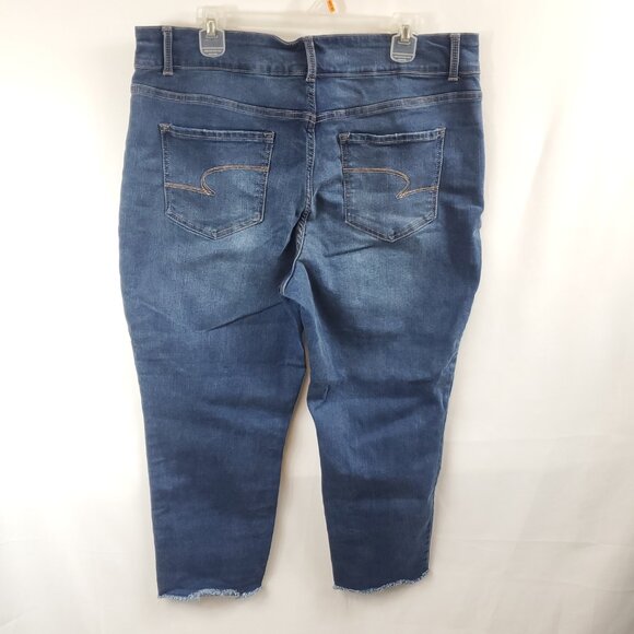 Time and Tru Stretch Ankle Mid Rise Sz 18 Blue Distressed Double Button Jeans - Picture 6 of 11